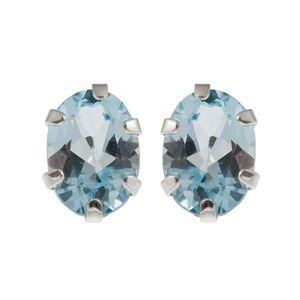 Silver Earrings Set with 7x5mm Genuine Gemstones